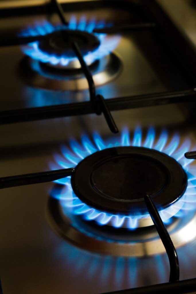 gas burners with blue flames